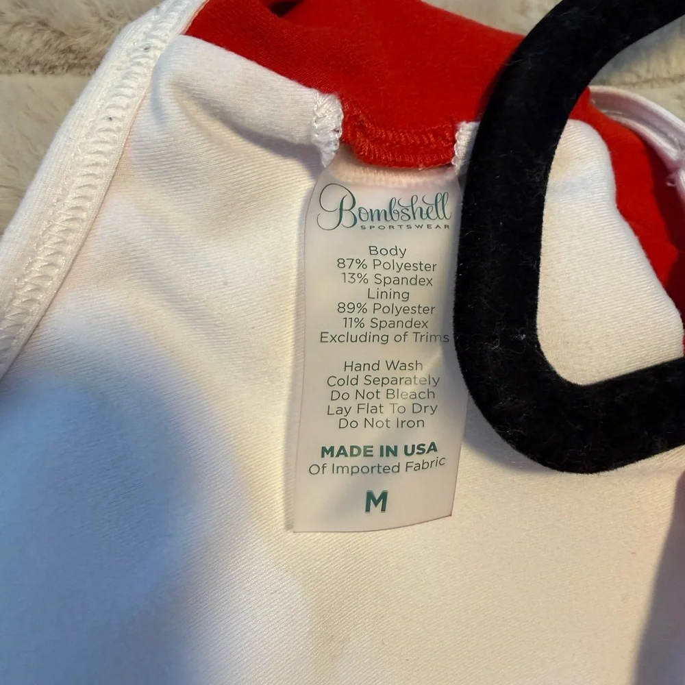 Bombshell Sportswear Red and White Strappy Sports Bra - Picture 6 of 6